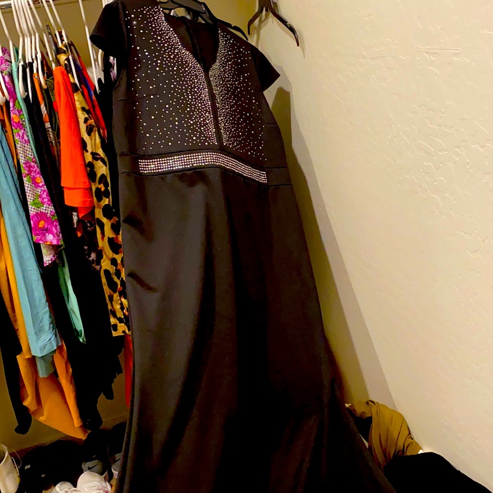 Black evening gown with rhinestone